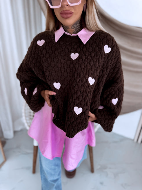 Knitted Sweater "CHOCOLATEY LOVE 7102" – Choco & Pink